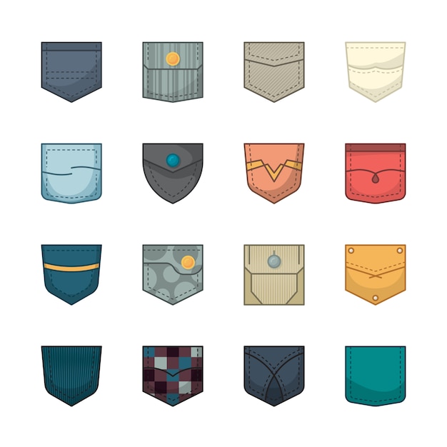 Premium Vector | Colored pockets. patches and fabric pockets for ...