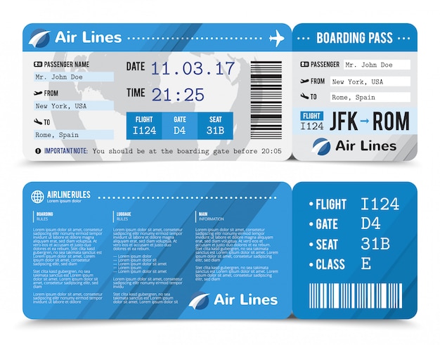 Free Vector Colored Realistic Boarding Pass Composition With