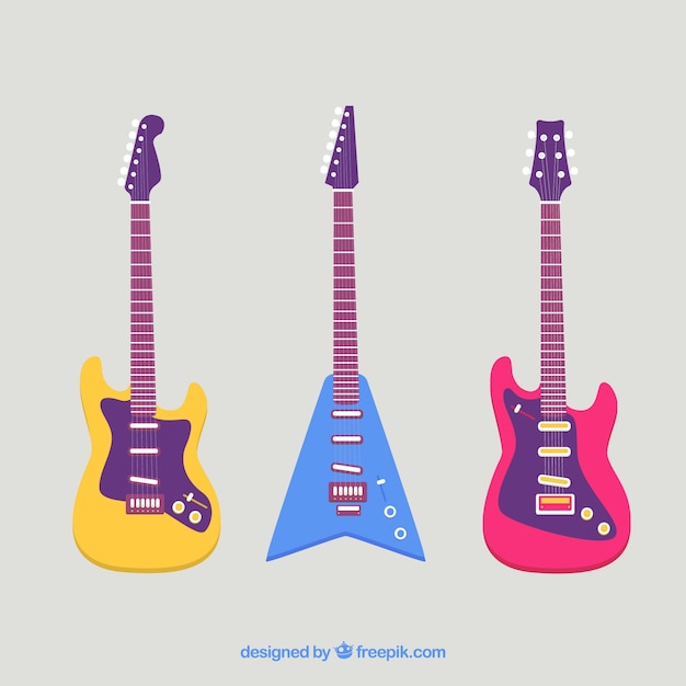 Download Free Vector | Colored set of electric guitars in flat design