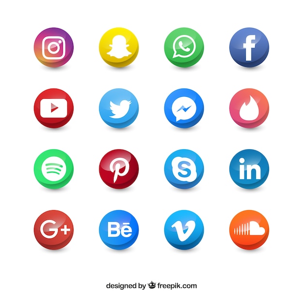 Colored Social Media Circle Icons Free Vector