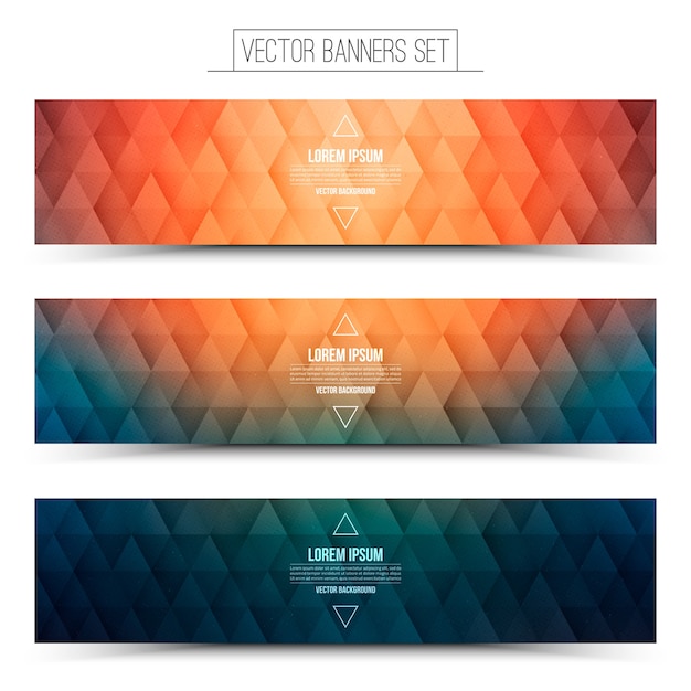 Premium Vector | Colored triangular structure orange blue banners set