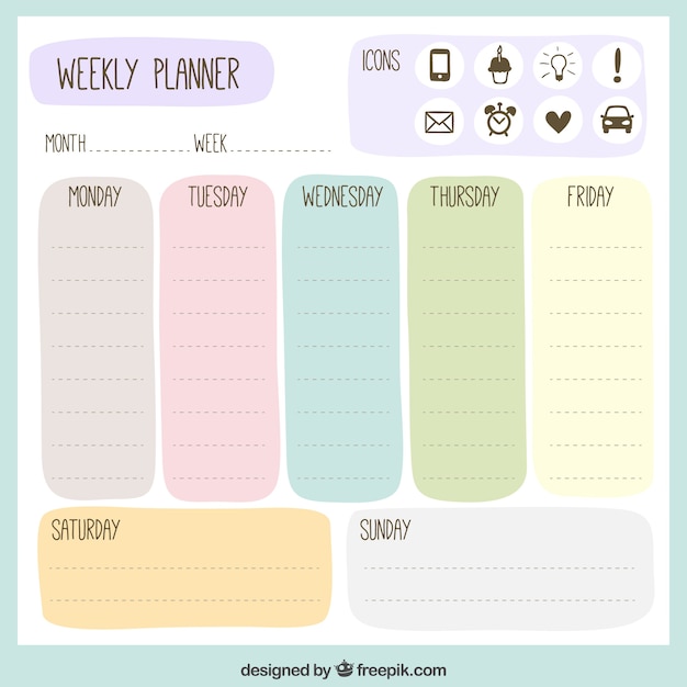 Colored weekly planner | Free Vector