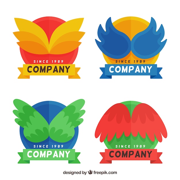 Colored wings logos in flat design | Free Vector