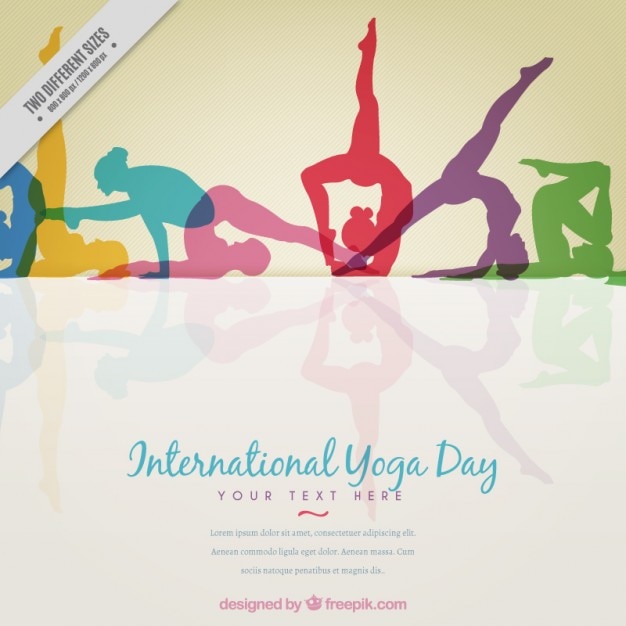 Colored yoga silhouettes background