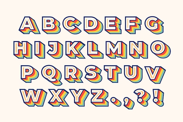 Colorful 3d retro alphabet | Free Vector