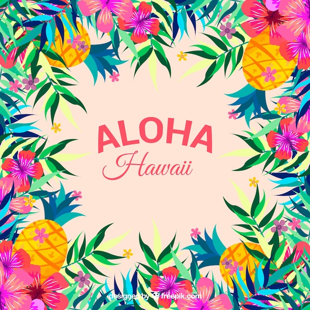 Free Vector | Colorful aloha background with flowers and pine cones