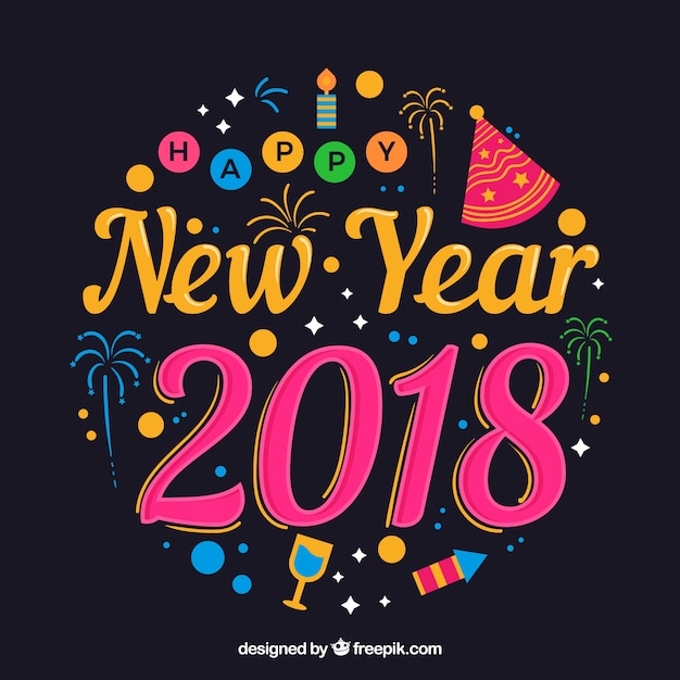 Colorful and round lettering happy new year
2018