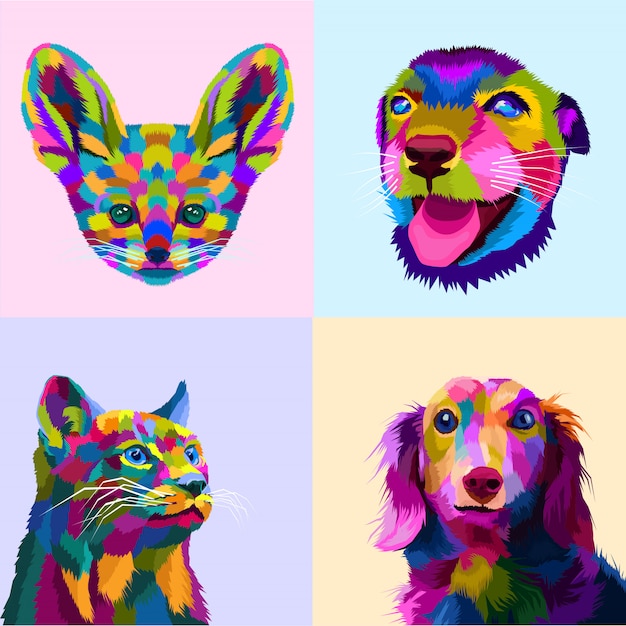 Premium Vector Colorful animals in pop art style