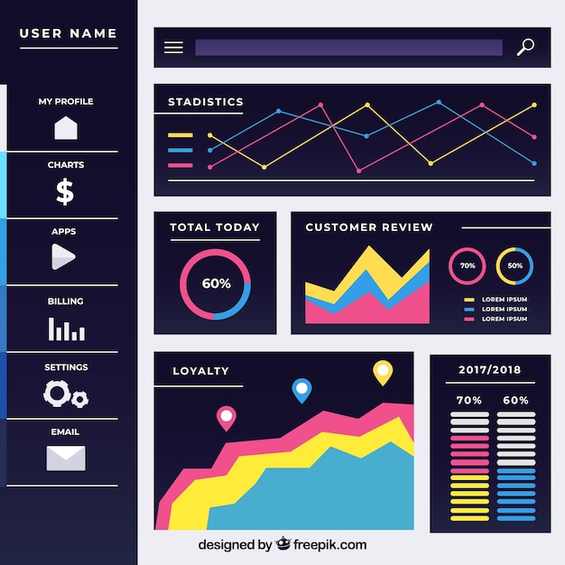 Download Colorful app dashboard with flat design | Free Vector