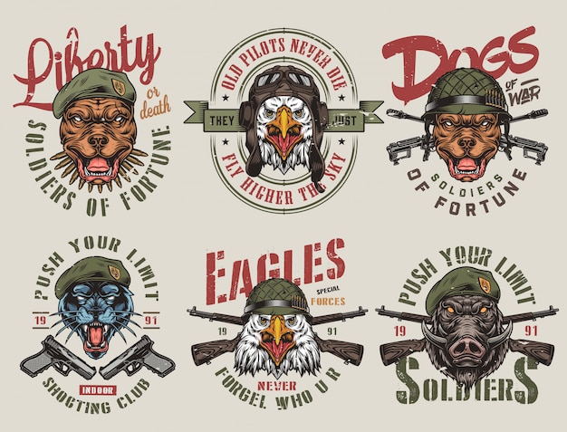 Download Free Colorful Army And Animals Vintage Labels Premium Vector Use our free logo maker to create a logo and build your brand. Put your logo on business cards, promotional products, or your website for brand visibility.