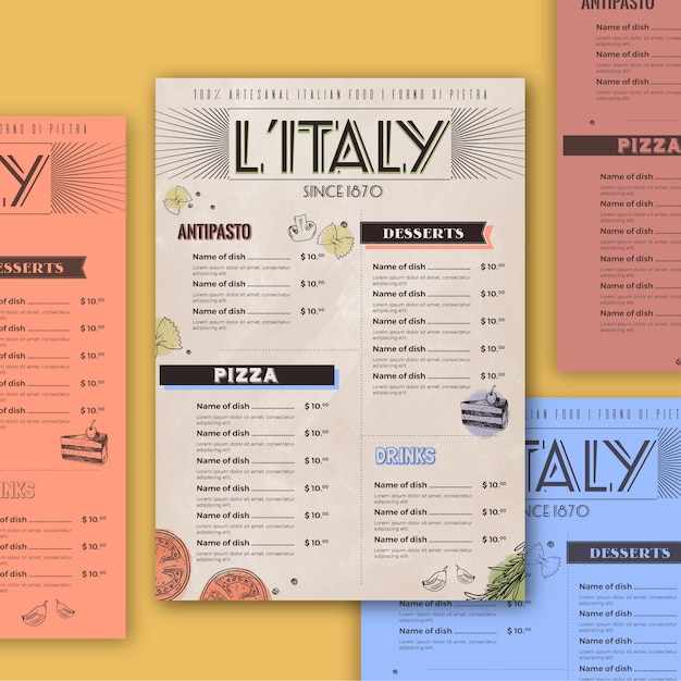 Colorful and artistic template for restaurant menu Vector | Free Download