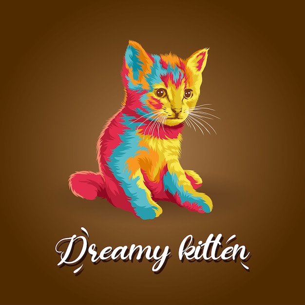 かわいい子猫のカラフルなアートワークイラストスタイル ロゴとアイコンのキャラクター プレミアムベクター