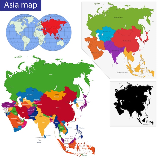 カラフルなアジア地図 プレミアムベクター