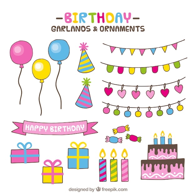 colorful-assortment-of-hand-drawn-birthday-ornaments-free-vector