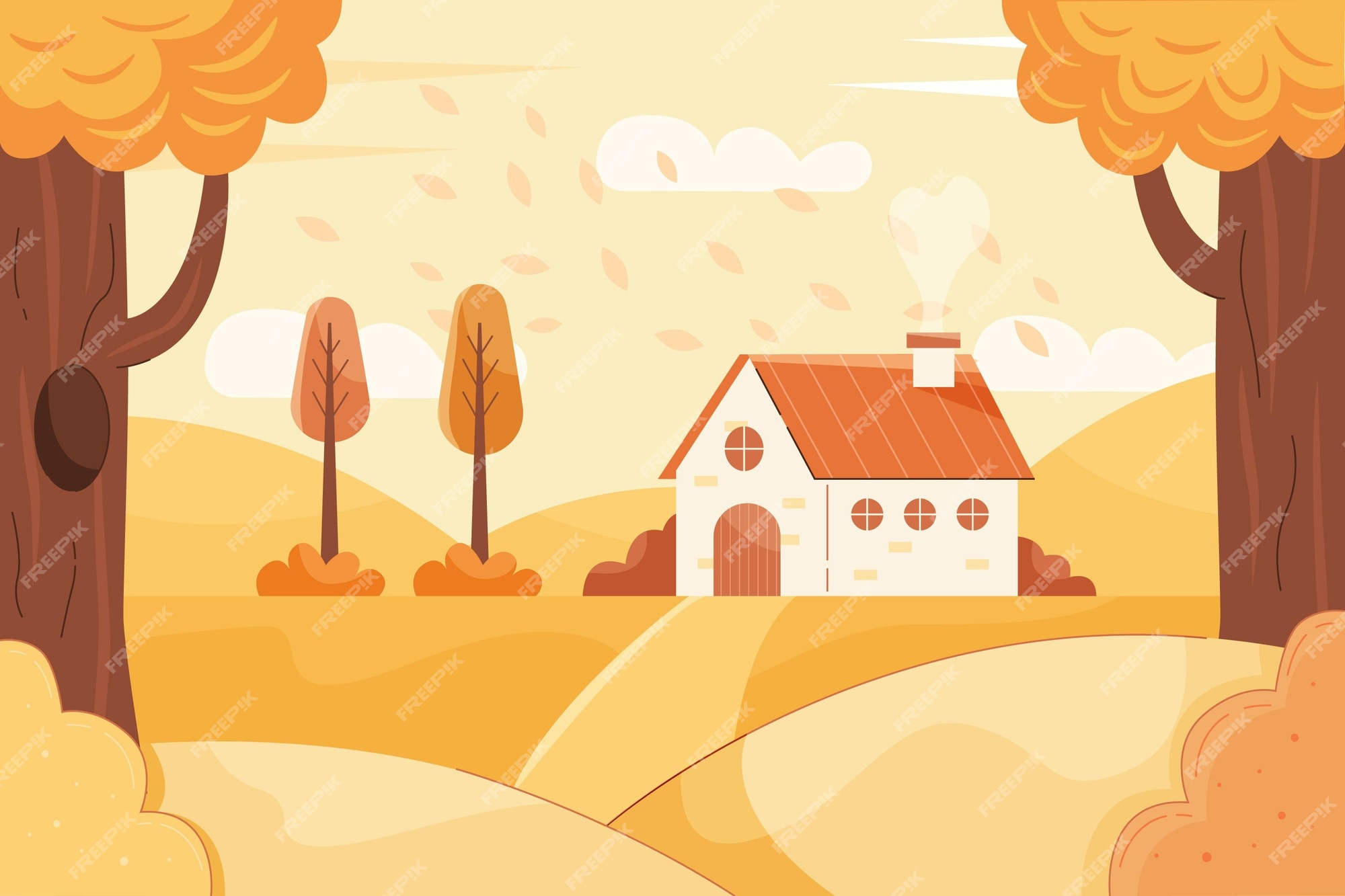 Free Vector | Colorful autumn wallpaper with landscape