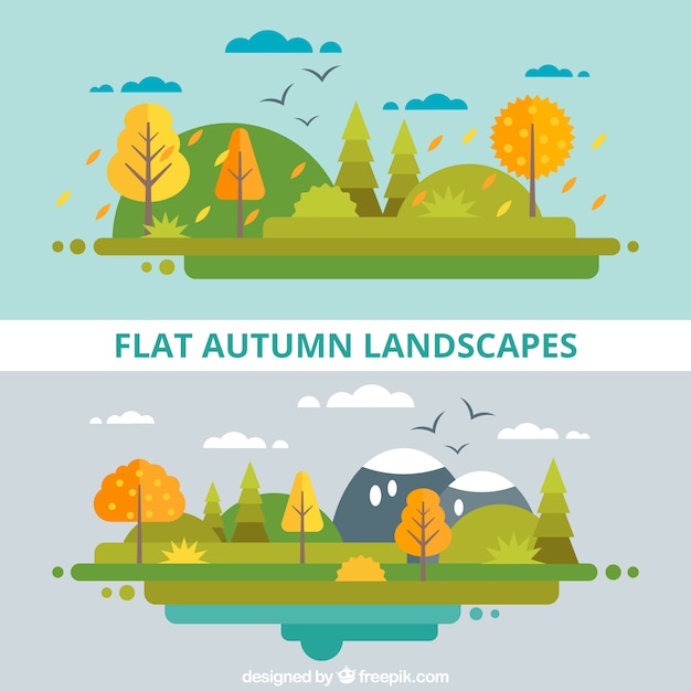Colorful autumnal landscapes with birds