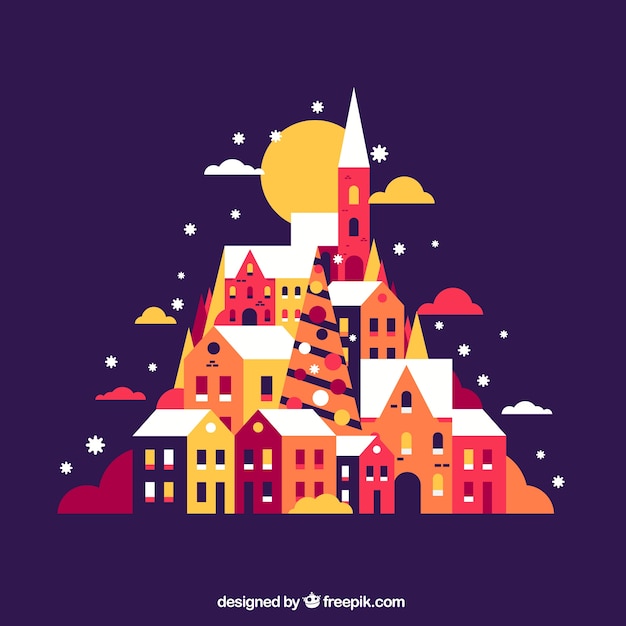 Download Free Vector Colorful Background Of Christmas Village In Flat Design Yellowimages Mockups