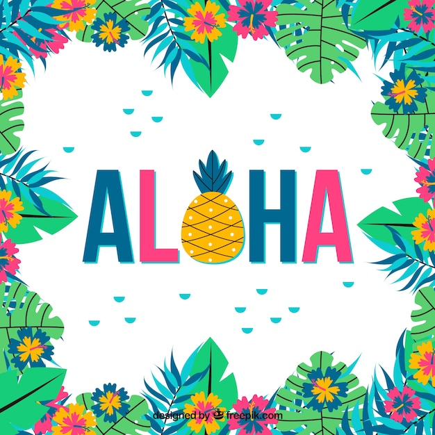 Colorful background of aloha with\
flowers