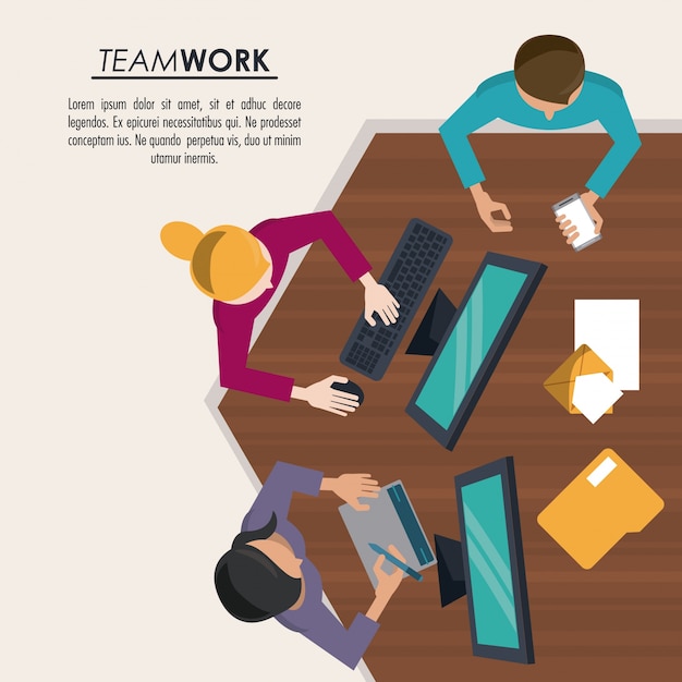 Premium Vector | Colorful background on top view of poster of teamwork