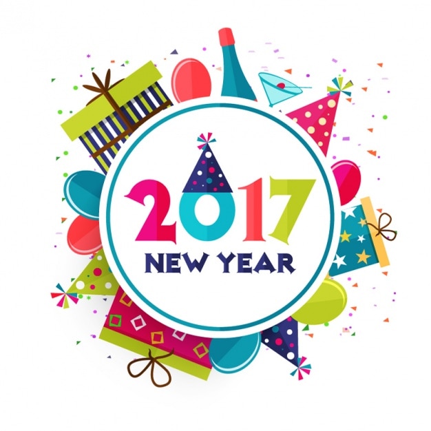 Premium Vector | Colorful background with decorative new year objects