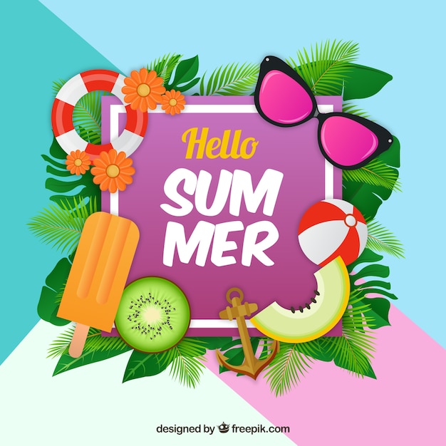 Colorful background with summer elements
