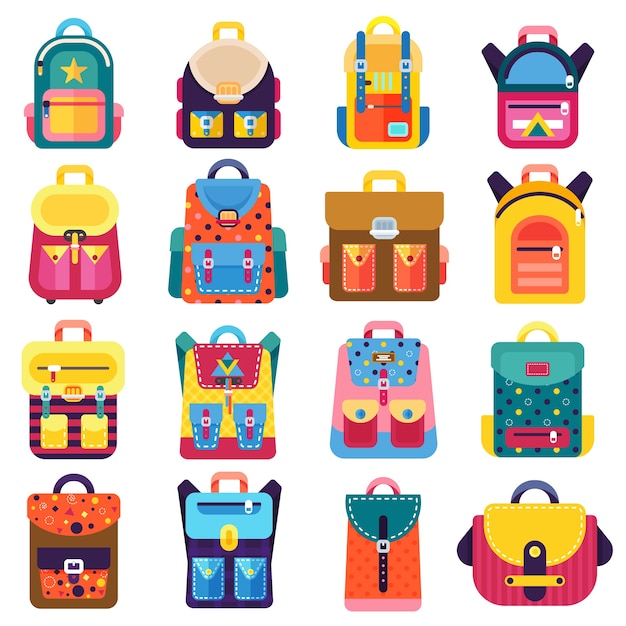 Premium Vector | Colorful backpacks set