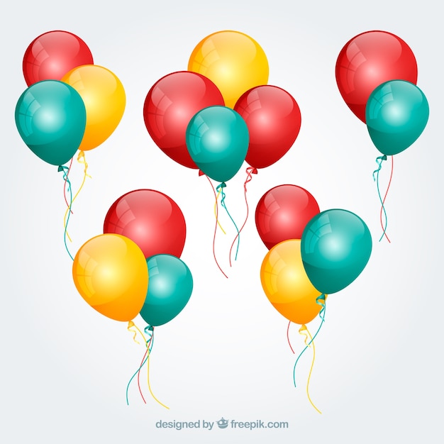 Colorful Balloons Bunch Collection In Realistic Style Free Vector