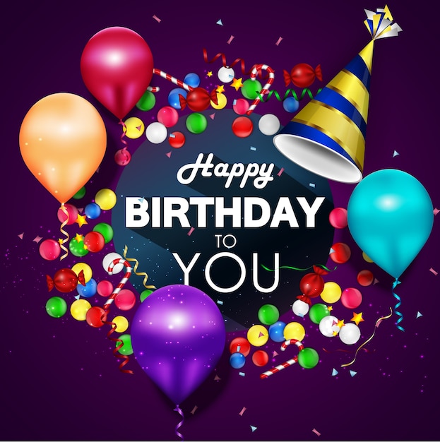 Premium Vector | Colorful balloons happy birthday on purple background