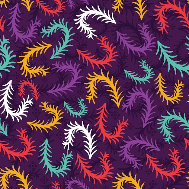 Colorful batik  leaf seamless pattern background  Vector  
