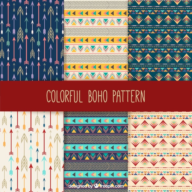 Colorful boho patterns collection Free Vector