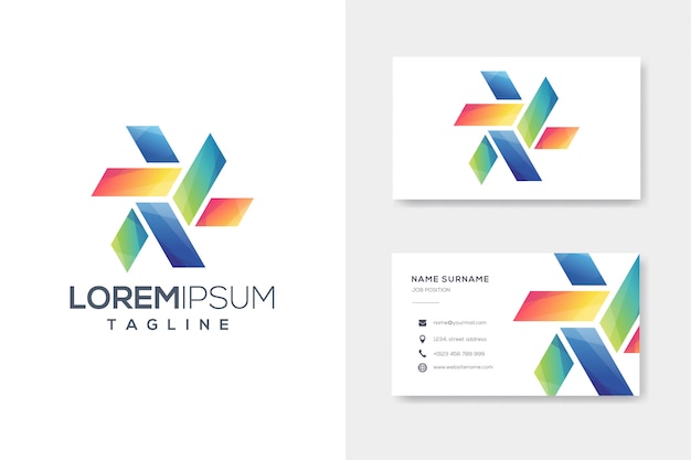 Colorful Box Origami Logo With Business Card Design Vector