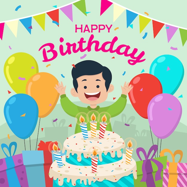 Premium Vector | Colorful boy birthday celebration background