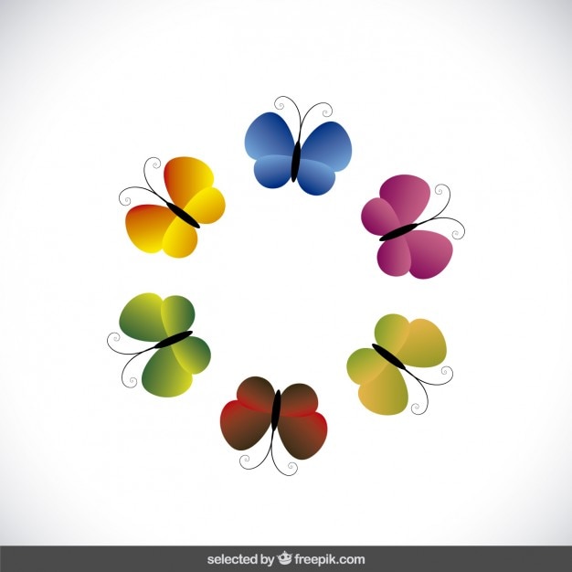 Colorful butterflies distributed in circular\
form