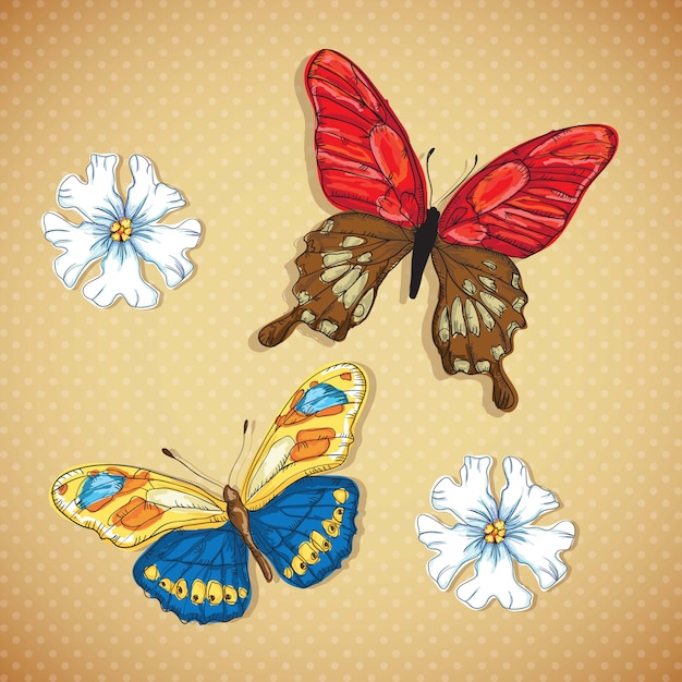 Download Colorful butterflies on vintage background | Premium Vector