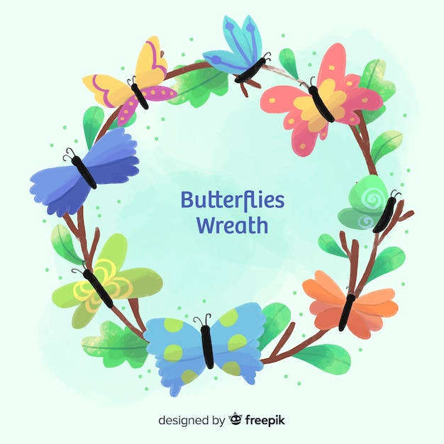 Download Colorful butterfly wreath | Free Vector