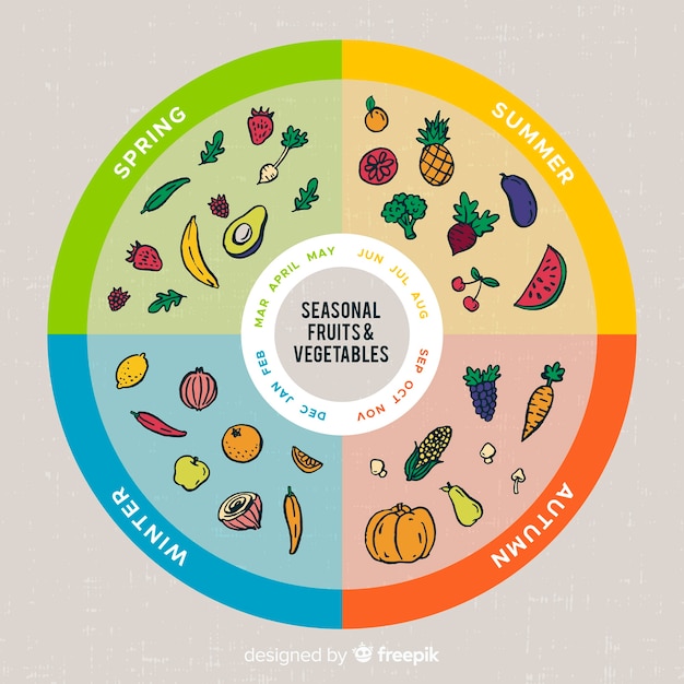 Free Vector | Colorful calendar of seasonal vegetables and fruits