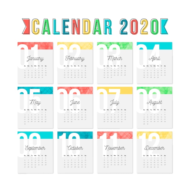 Colorful calendar template for 2020 | Free Vector