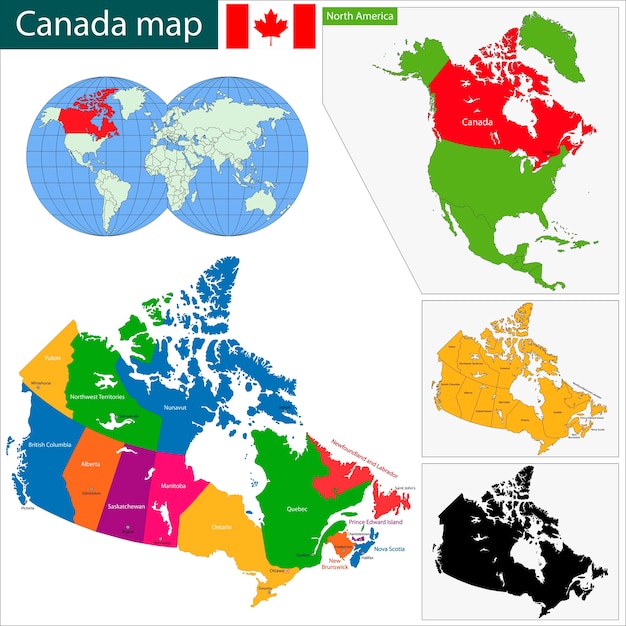 カラフルなカナダの地図 プレミアムベクター