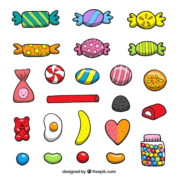 Free Vector Colorful candies collection in hand drawn style