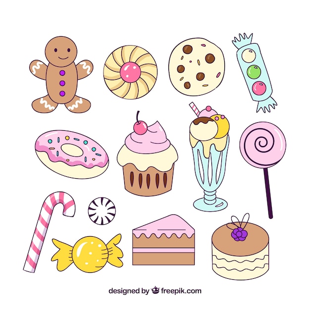 Free Vector | Colorful candies collection in hand drawn style