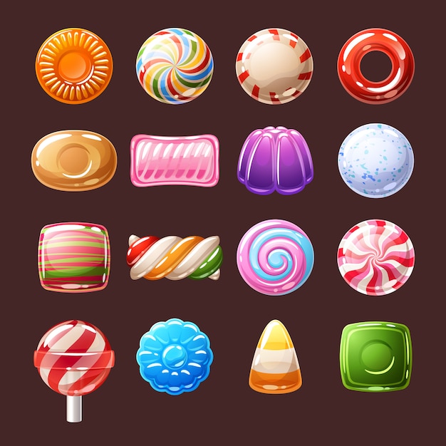 Colorful candies sweets icons  illustration. Premium Vector