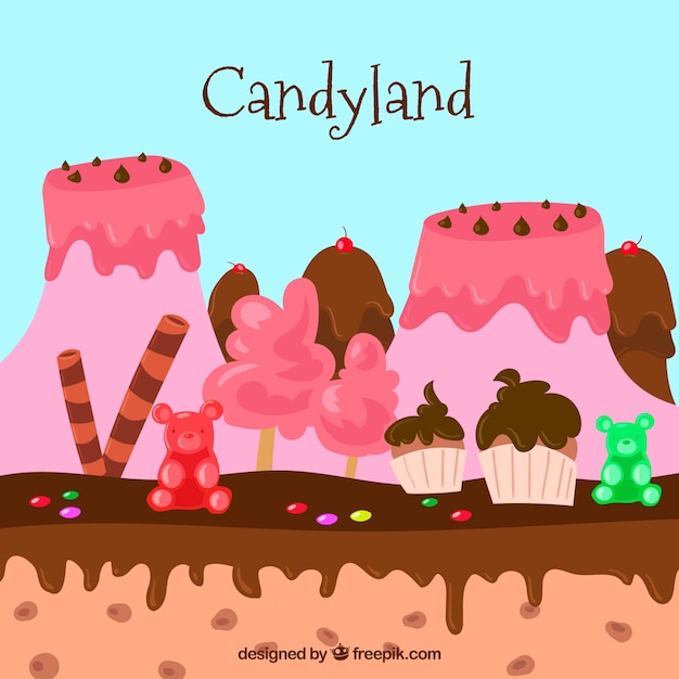 Free Vector | Colorful Candy Land Background In Hand Drawn Style