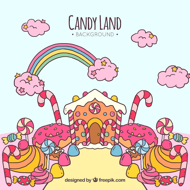 Free Vector | Colorful Candy Land Background In Hand Drawn Style