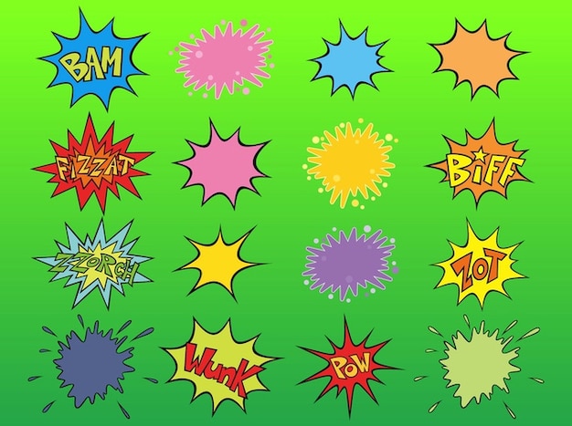 Colorful cartoon explosions vector pack Vector | Free Download