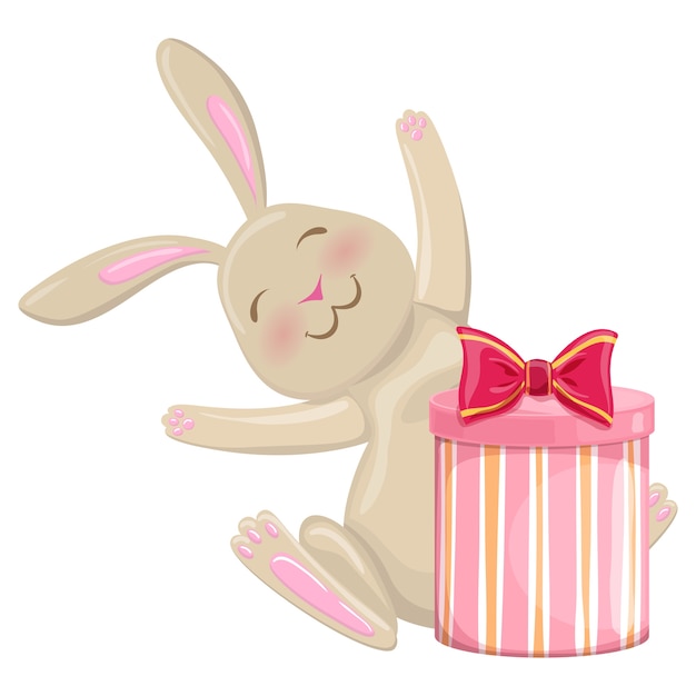 Premium Vector Colorful Cartoon Illustration Of Christmas Bunny With Present On White Background