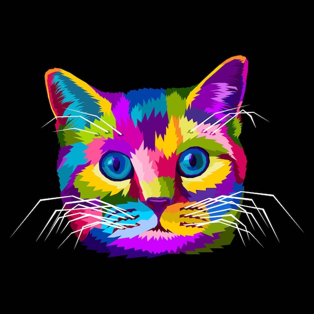 Premium Vector Colorful Cat Animal Pop Art Portrait Vector Illustration