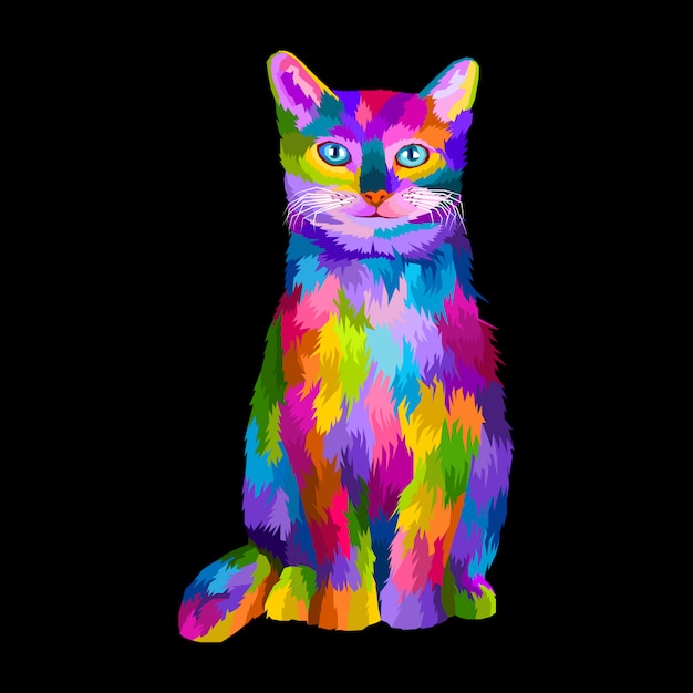 カラフルな猫のポップアートの肖像画プレミアムベクトル プレミアムベクター