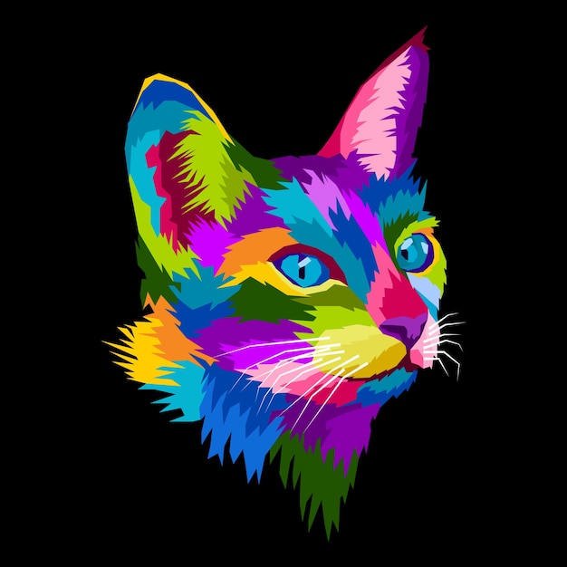 カラフルな猫のポップアートの肖像画 プレミアムベクター