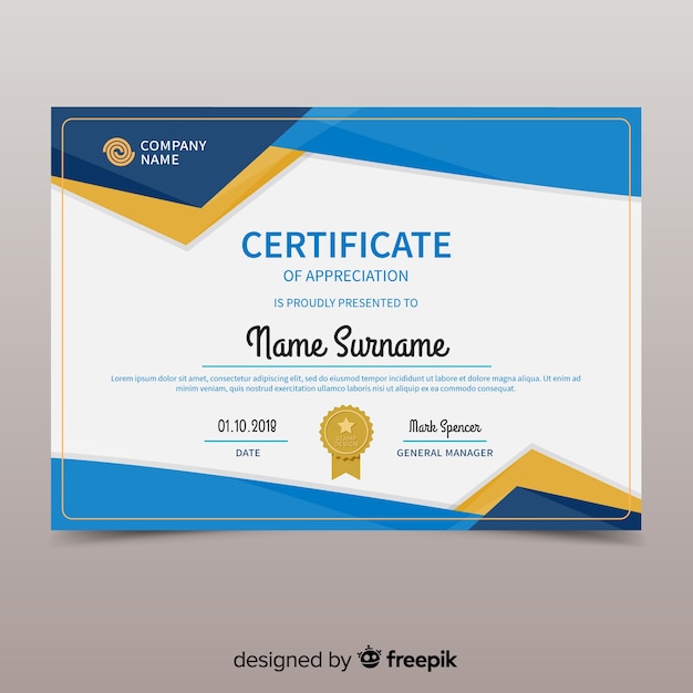 Colorful certificate template with flat design Free Vector