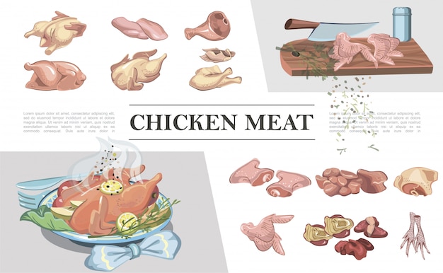 Free Vector | Colorful chicken meat composition with legs breast feet ...